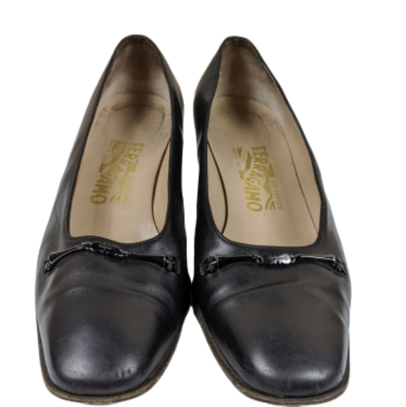 Ferrigamo Square Toe Block Heel Leather Pu… - Picture 5 of 7